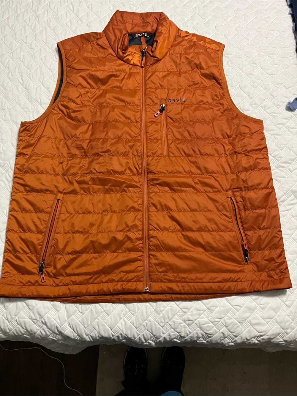 Orvis Men's Rust Orange Quilted Packable Vest- Like New